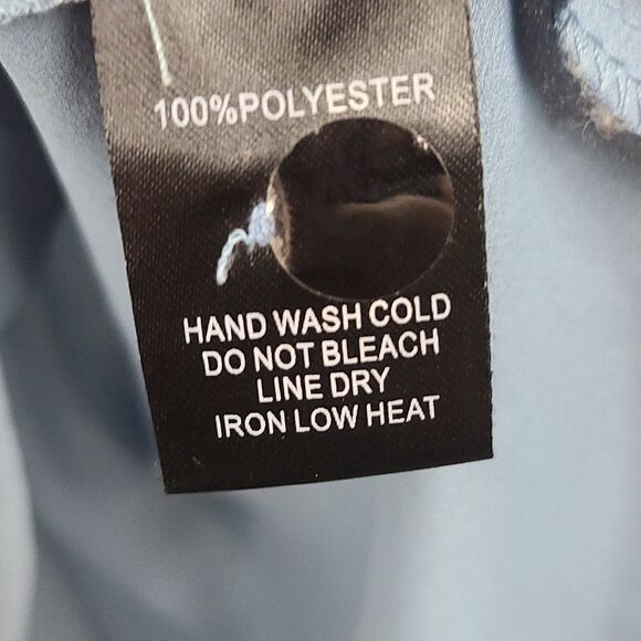 Lulus Slate Blue Split V-Neck Short Sleeve Chiffon Blouse Keyhole Back XS Top - Picture 7 of 8